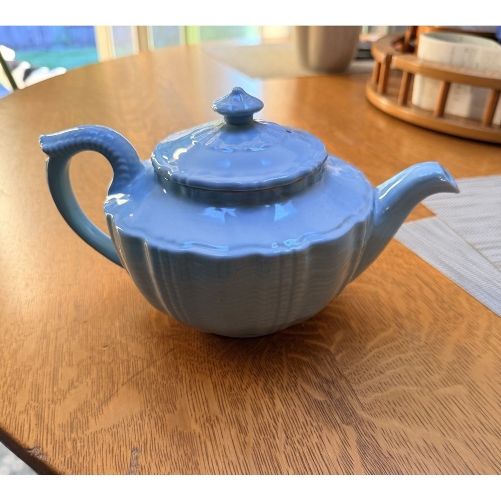 Hall Birch Light Blue Darby- Patterned Victorian Ceramic Glazed Teapot 1940's